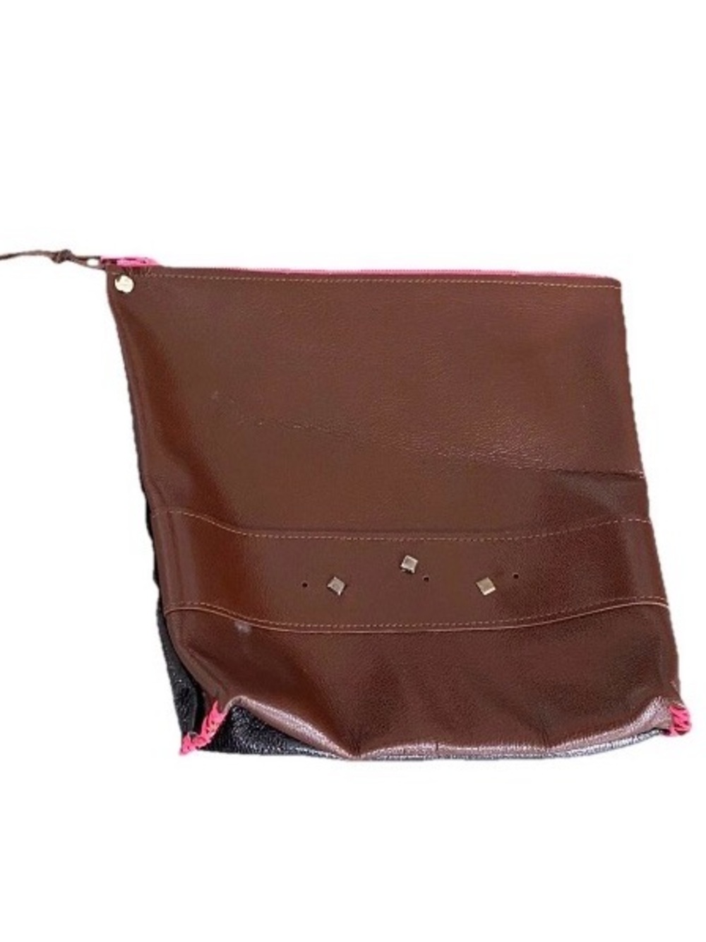Cosmetic Case Makeup Bag Leather Brown Black 7” x 7”